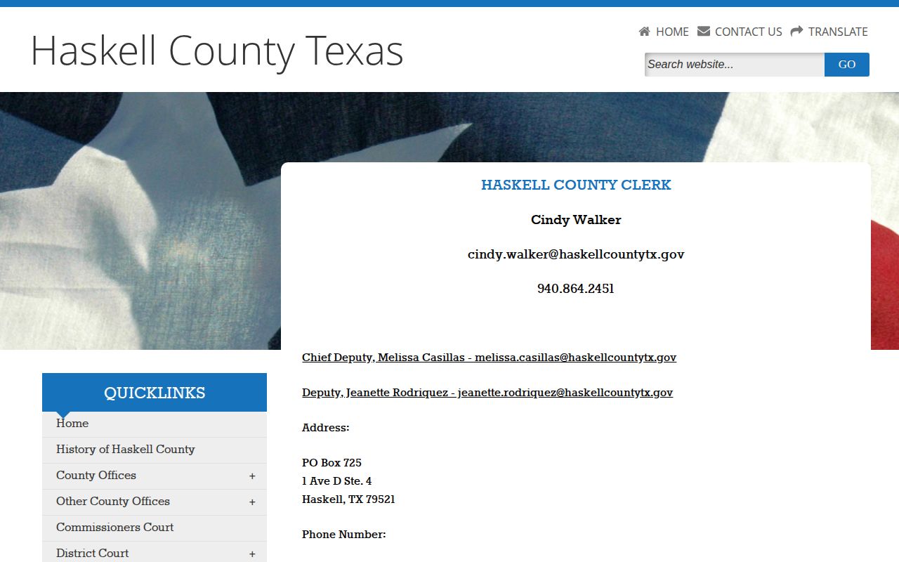 Haskell County public records request page for booking records